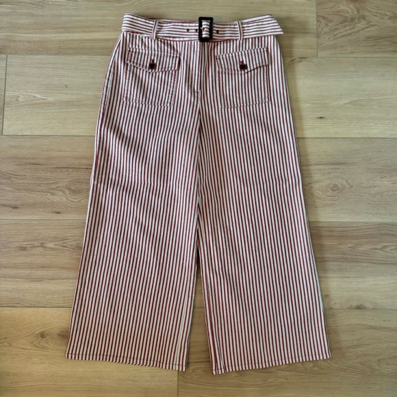 Loft Women’s Chic Horn Buckle Wide Leg Pants Red Cream Striped NWT 10 - Picture 1 of 7